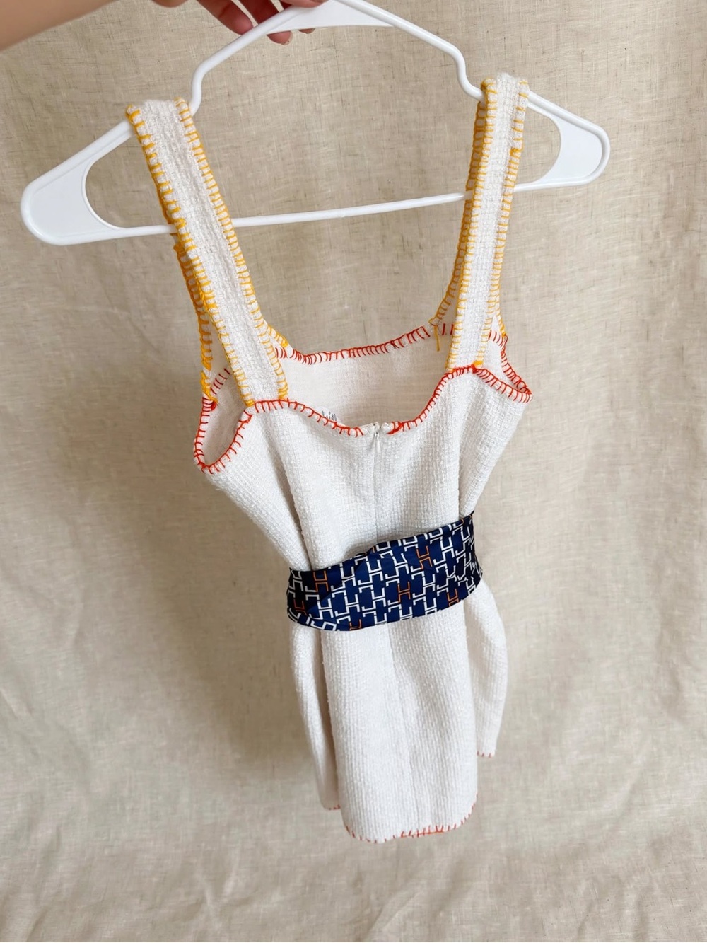 H&M Cream Mini Dress with Navy & Orange Sash - Picture 5 of 6